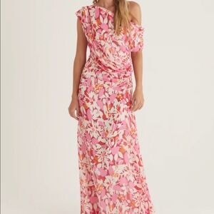 NWT Gingham & Heels Helix Pink Off Shoulder Maxi Dress